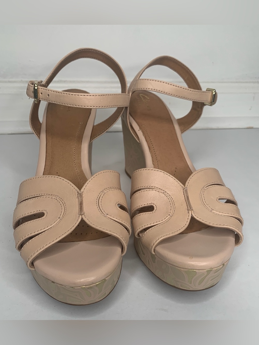 CLARKS Nude Platform Sandals with Ankle Strap NWOT